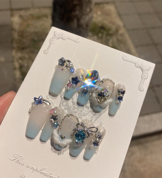 Sea Blue Dove Egg False Nail Stickers Are Desirable