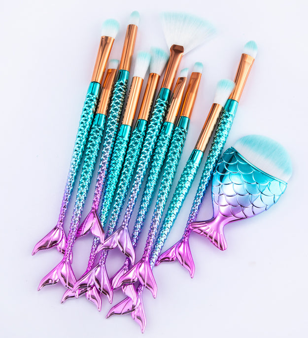 11pcs Makeup Brushes Kit Maquiagem Maquillaje New Mermaid Foundation Eyebrow Eyeliner Cosmetic Makeup Brushes