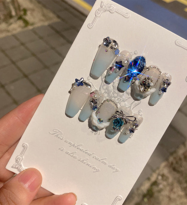 Sea Blue Dove Egg False Nail Stickers Are Desirable